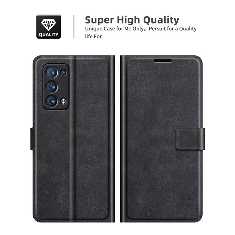 Magnetic Square Clasp Leather Wallet Stand Phone Case for Oppo Reno6 Pro+ 5G/Pro 5G (Snapdragon) - Black