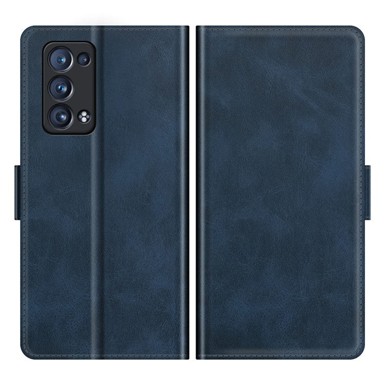 Magnetic Clasp Closure Full Protection PU Leather Phone Stand Case for Oppo Reno6 Pro+ 5G/Pro 5G (Snapdragon) - Blue