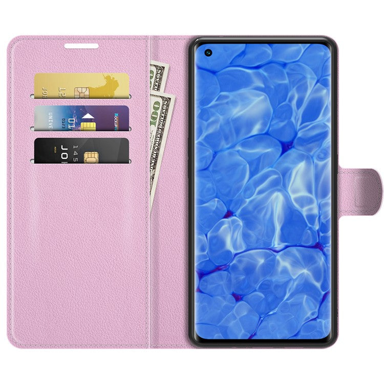 Litchi Texture Leather Wallet Phone Case Protector with Stand for Oppo Reno6 Pro+ 5G/Pro 5G (Snapdragon) - Pink