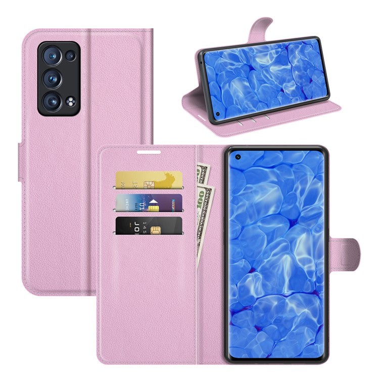 Litchi Texture Leather Wallet Phone Case Protector with Stand for Oppo Reno6 Pro+ 5G/Pro 5G (Snapdragon) - Pink