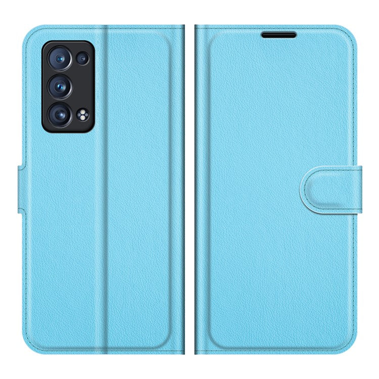 Litchi Texture Leather Wallet Phone Case Protector with Stand for Oppo Reno6 Pro+ 5G/Pro 5G (Snapdragon) - Blue