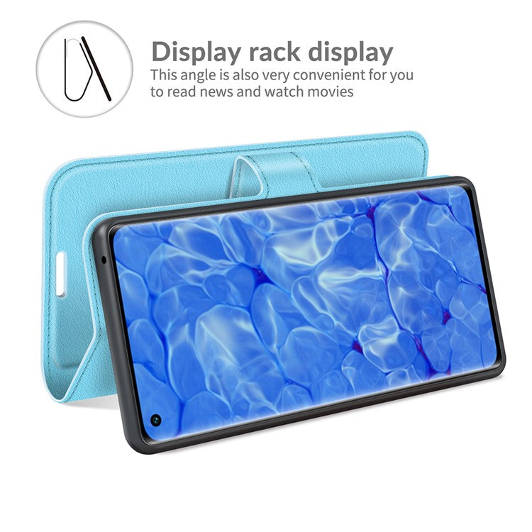 Litchi Texture Leather Wallet Phone Case Protector with Stand for Oppo Reno6 Pro+ 5G/Pro 5G (Snapdragon) - Blue