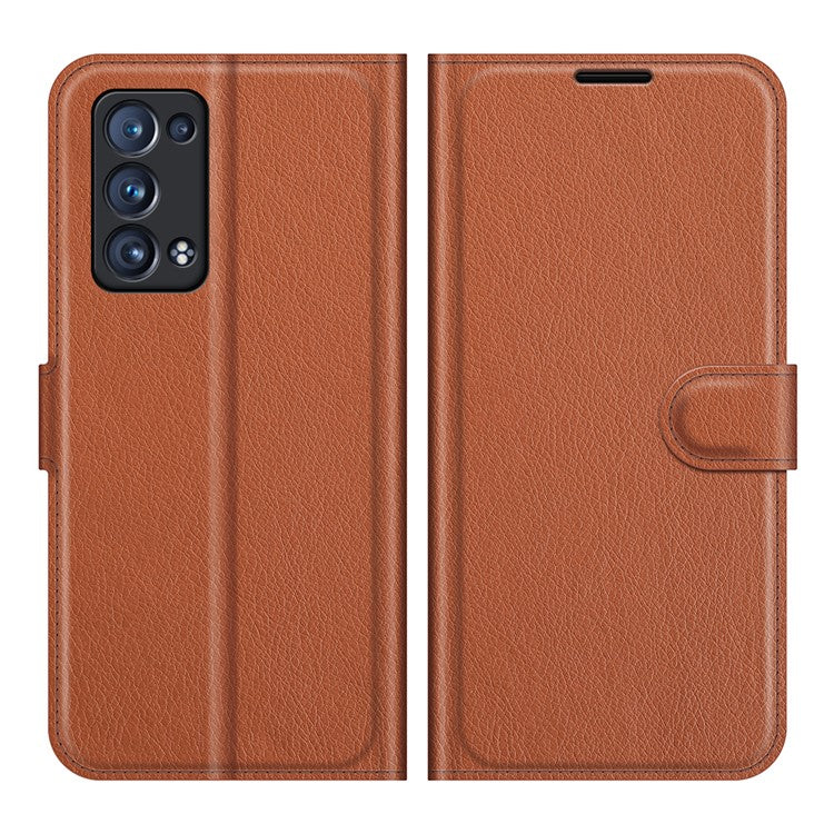 Litchi Texture Leather Wallet Phone Case Protector with Stand for Oppo Reno6 Pro+ 5G/Pro 5G (Snapdragon) - Brown