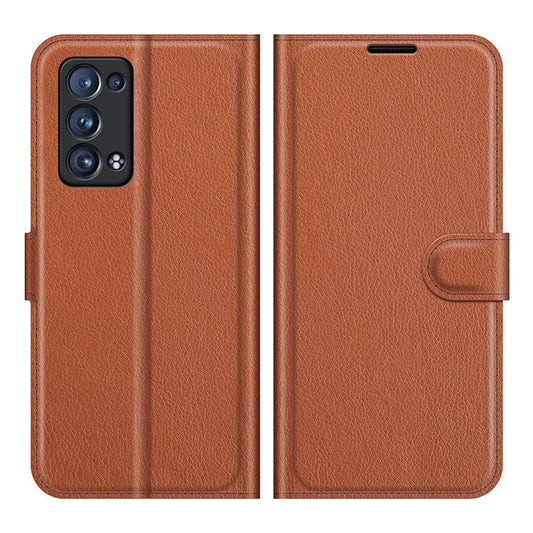 Litchi Texture Leather Wallet Phone Case Protector with Stand for Oppo Reno6 Pro+ 5G/Pro 5G (Snapdragon) - Brown