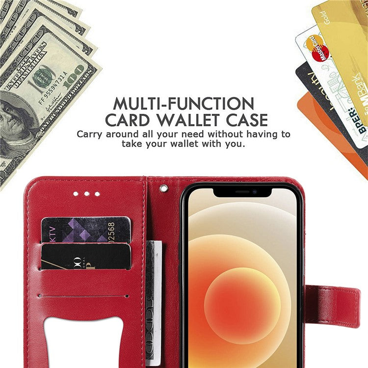 PU Leather Imprint Flowers Pattern Wallet Phone Stand Case with Lanyard for Oppo A93 5G (Chinese Version)/A74 5G/A54 5G - Red