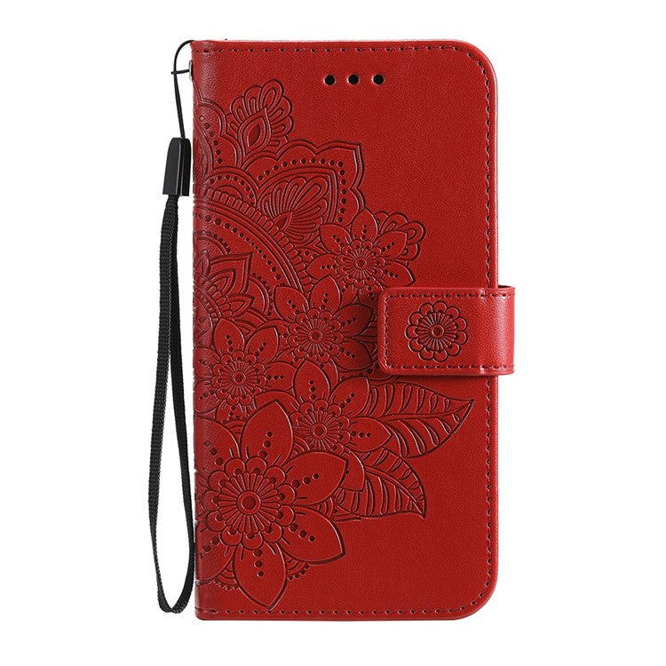 PU Leather Imprint Flowers Pattern Wallet Phone Stand Case with Lanyard for Oppo A93 5G (Chinese Version)/A74 5G/A54 5G - Red