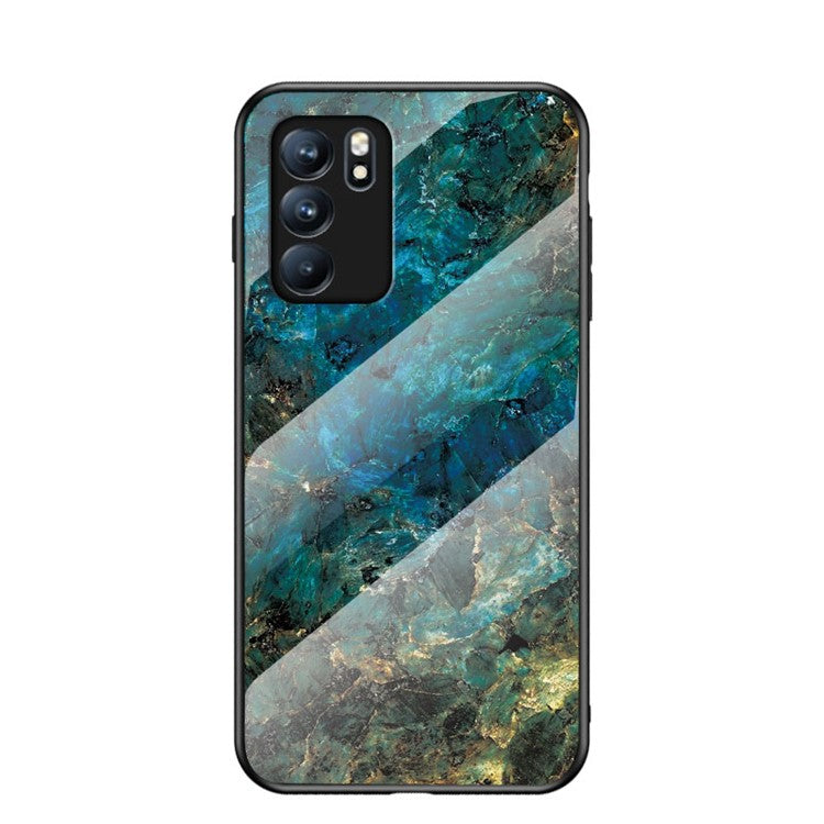 Marbling Pattern Tempered Glass Shock-Proof Cell Phone Cover for Oppo Reno6 5G - Emerald Marble