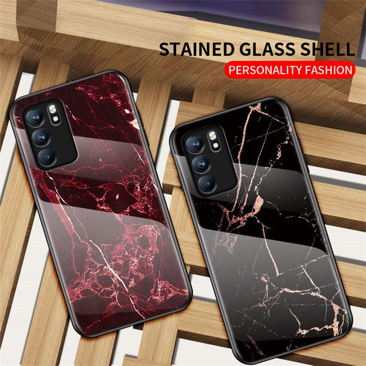 Marbling Pattern Tempered Glass Shock-Proof Cell Phone Cover for Oppo Reno6 5G - Flying Pigeon Marble