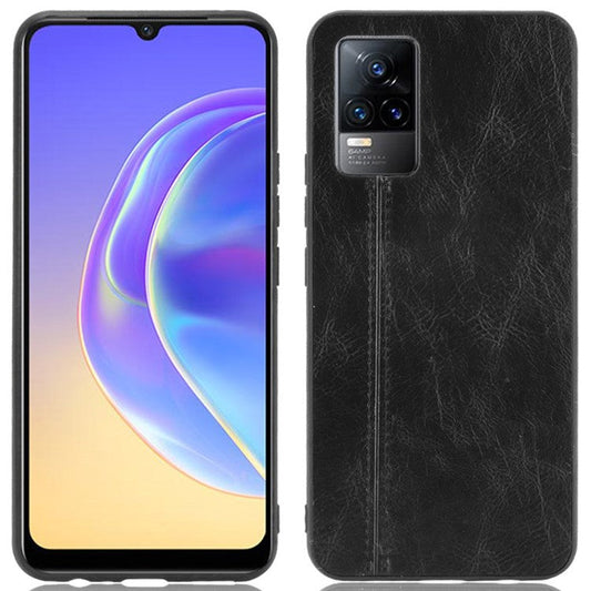 Stitching Line Design Leather Coated PC + TPU Phone Back Case Shell for vivo V21e 4G / Y73 2021 - Black
