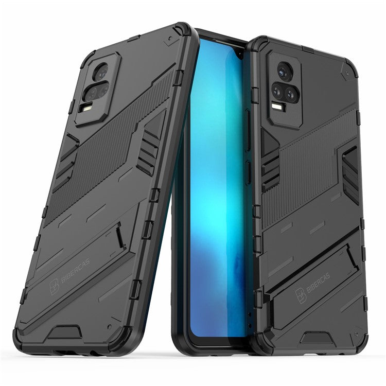 Kickstand Dust-Proof Rugged Dual Layer Hybrid Hard PC Soft TPU Shockproof Protective Case for vivo V21e 4G / Y73 (2021) - Black