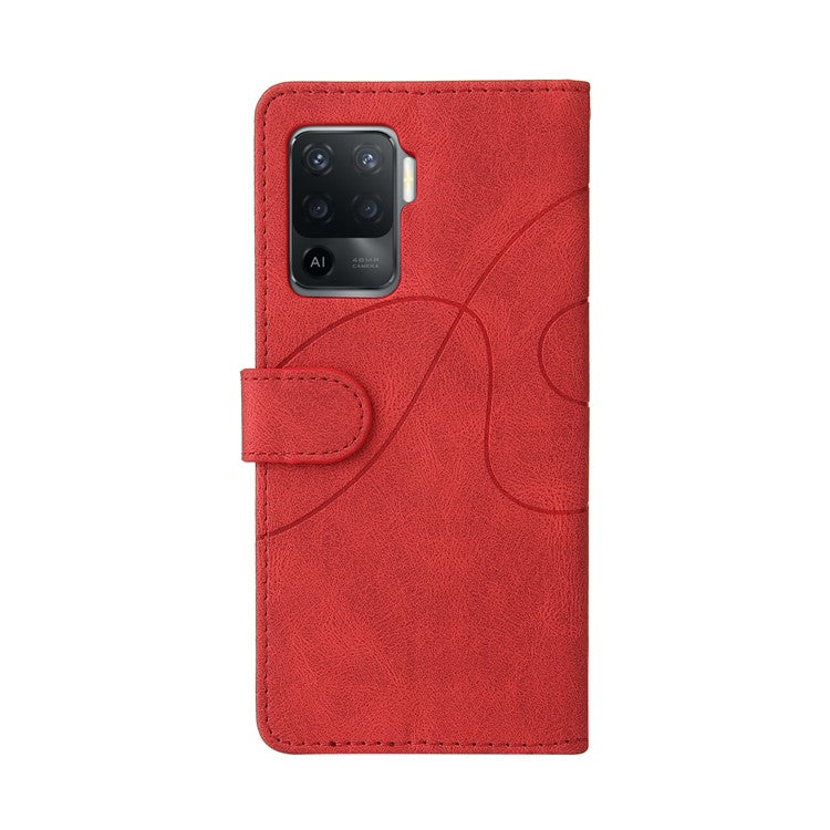 KT Leather Series-1 Bi-color Splicing Design for Oppo A94 / A94 5G / F19 Pro / A95 5G, Skin Touch Feeling PU Leather Wallet Case Flip Cover with Wrist Strap - Red