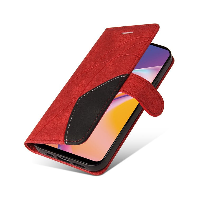 KT Leather Series-1 Bi-color Splicing Design for Oppo A94 / A94 5G / F19 Pro / A95 5G, Skin Touch Feeling PU Leather Wallet Case Flip Cover with Wrist Strap - Red