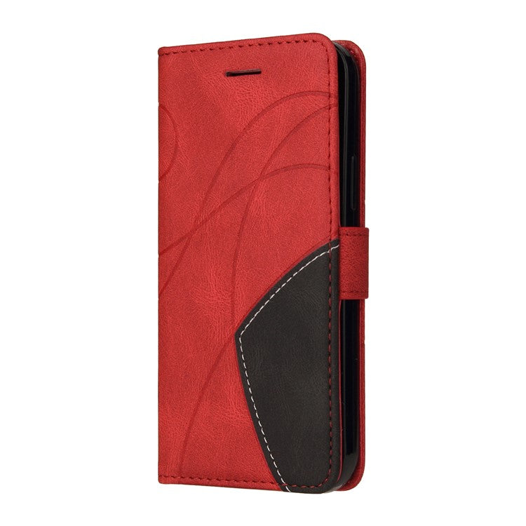 KT Leather Series-1 Bi-color Splicing Design for Oppo A94 / A94 5G / F19 Pro / A95 5G, Skin Touch Feeling PU Leather Wallet Case Flip Cover with Wrist Strap - Red