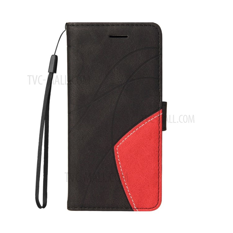 KT Leather Series-1 Bi-color Splicing Design for Oppo A94 / A94 5G / F19 Pro / A95 5G, Skin Touch Feeling PU Leather Wallet Case Flip Cover with Wrist Strap - Black