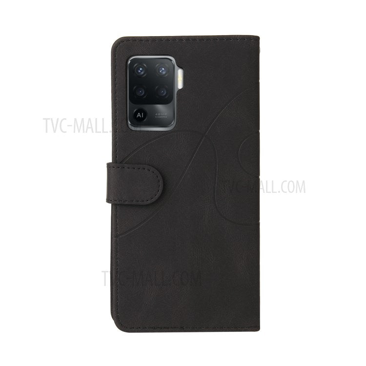 KT Leather Series-1 Bi-color Splicing Design for Oppo A94 / A94 5G / F19 Pro / A95 5G, Skin Touch Feeling PU Leather Wallet Case Flip Cover with Wrist Strap - Black