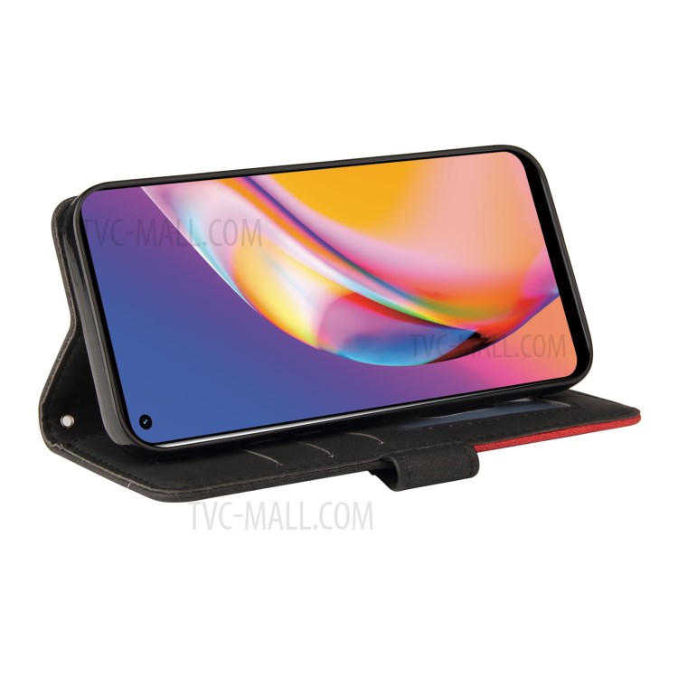 KT Leather Series-1 Bi-color Splicing Design for Oppo A94 / A94 5G / F19 Pro / A95 5G, Skin Touch Feeling PU Leather Wallet Case Flip Cover with Wrist Strap - Black