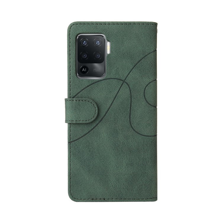 KT Leather Series-1 Bi-color Splicing Design for Oppo A94 / A94 5G / F19 Pro / A95 5G, Skin Touch Feeling PU Leather Wallet Case Flip Cover with Wrist Strap - Green
