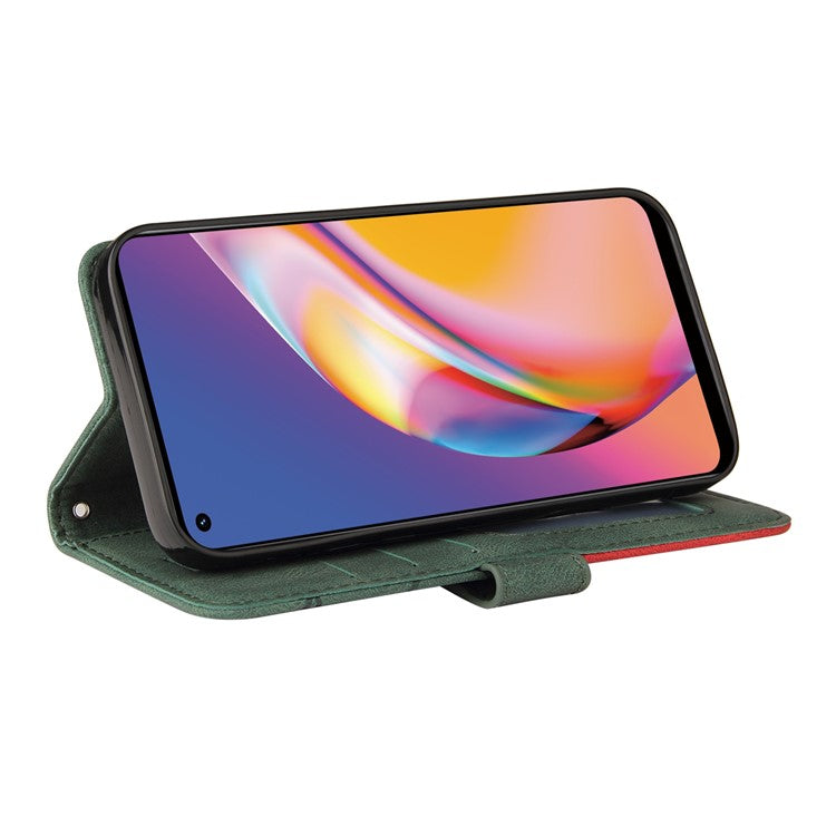 KT Leather Series-1 Bi-color Splicing Design for Oppo A94 / A94 5G / F19 Pro / A95 5G, Skin Touch Feeling PU Leather Wallet Case Flip Cover with Wrist Strap - Green