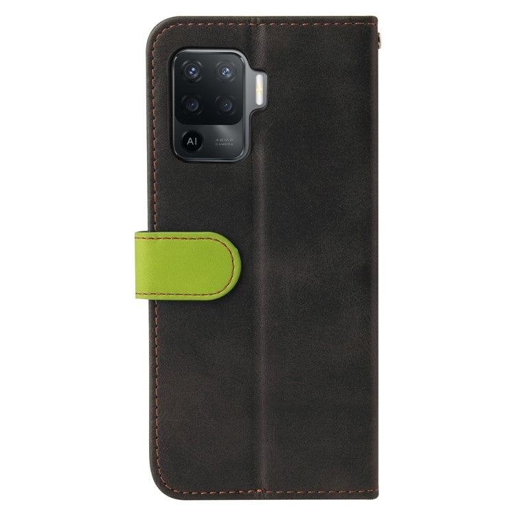 Two-Color Stitching Business Style Flip Magnetic Stand PU Leather Wallet Case for Oppo A94 / F19 Pro / Reno5 F / Reno5 Lite - Green/Black
