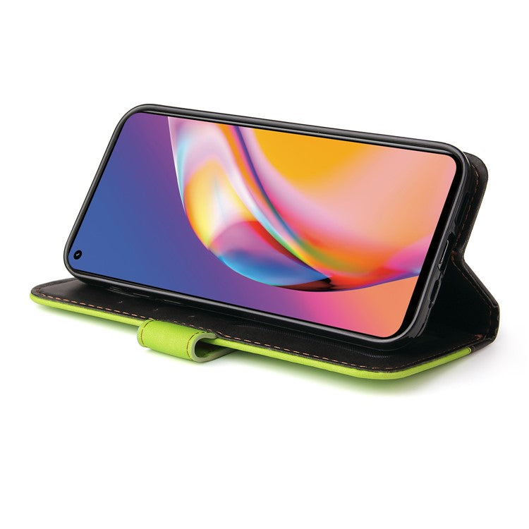 Two-Color Stitching Business Style Flip Magnetic Stand PU Leather Wallet Case for Oppo A94 / F19 Pro / Reno5 F / Reno5 Lite - Green/Black