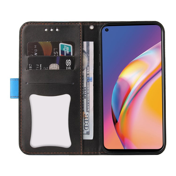 Two-Color Stitching Business Style Flip Magnetic Stand PU Leather Wallet Case for Oppo A94 / F19 Pro / Reno5 F / Reno5 Lite - Blue/Black