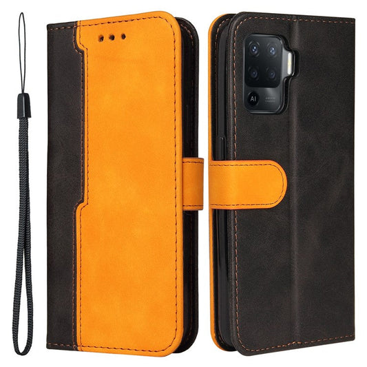 Two-Color Stitching Business Style Flip Magnetic Stand PU Leather Wallet Case for Oppo A94 / F19 Pro / Reno5 F / Reno5 Lite - Orange/Black
