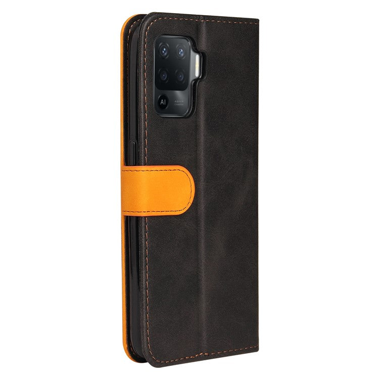 Two-Color Stitching Business Style Flip Magnetic Stand PU Leather Wallet Case for Oppo A94 / F19 Pro / Reno5 F / Reno5 Lite - Orange/Black