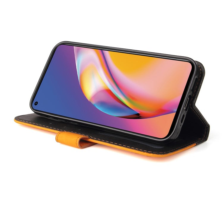 Two-Color Stitching Business Style Flip Magnetic Stand PU Leather Wallet Case for Oppo A94 / F19 Pro / Reno5 F / Reno5 Lite - Orange/Black
