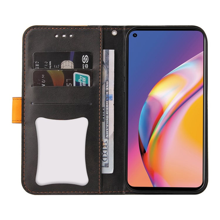 Two-Color Stitching Business Style Flip Magnetic Stand PU Leather Wallet Case for Oppo A94 / F19 Pro / Reno5 F / Reno5 Lite - Orange/Black