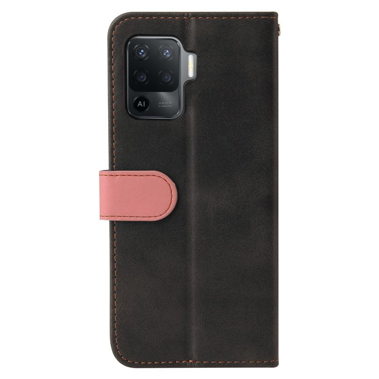 Two-Color Stitching Business Style Flip Magnetic Stand PU Leather Wallet Case for Oppo A94 / F19 Pro / Reno5 F / Reno5 Lite - Pink/Black