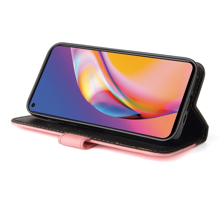 Two-Color Stitching Business Style Flip Magnetic Stand PU Leather Wallet Case for Oppo A94 / F19 Pro / Reno5 F / Reno5 Lite - Pink/Black