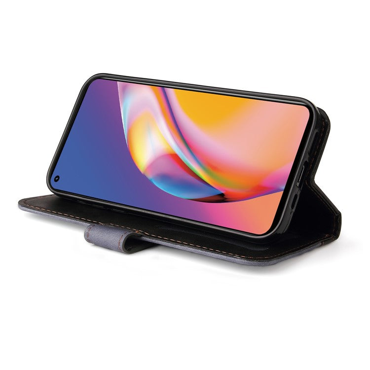 Two-Color Stitching Business Style Flip Magnetic Stand PU Leather Wallet Case for Oppo A94 / F19 Pro / Reno5 F / Reno5 Lite - Grey/Black
