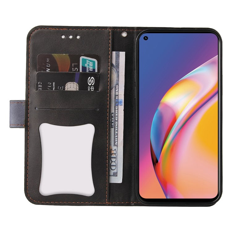 Two-Color Stitching Business Style Flip Magnetic Stand PU Leather Wallet Case for Oppo A94 / F19 Pro / Reno5 F / Reno5 Lite - Grey/Black
