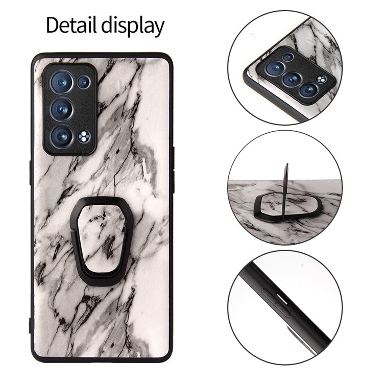 PU Leather Coated PC + TPU Hybrid Phone Case Shell with Kickstand for Oppo Reno6 Pro+ 5G/Pro 5G (Snapdragon) - Marble Pattern