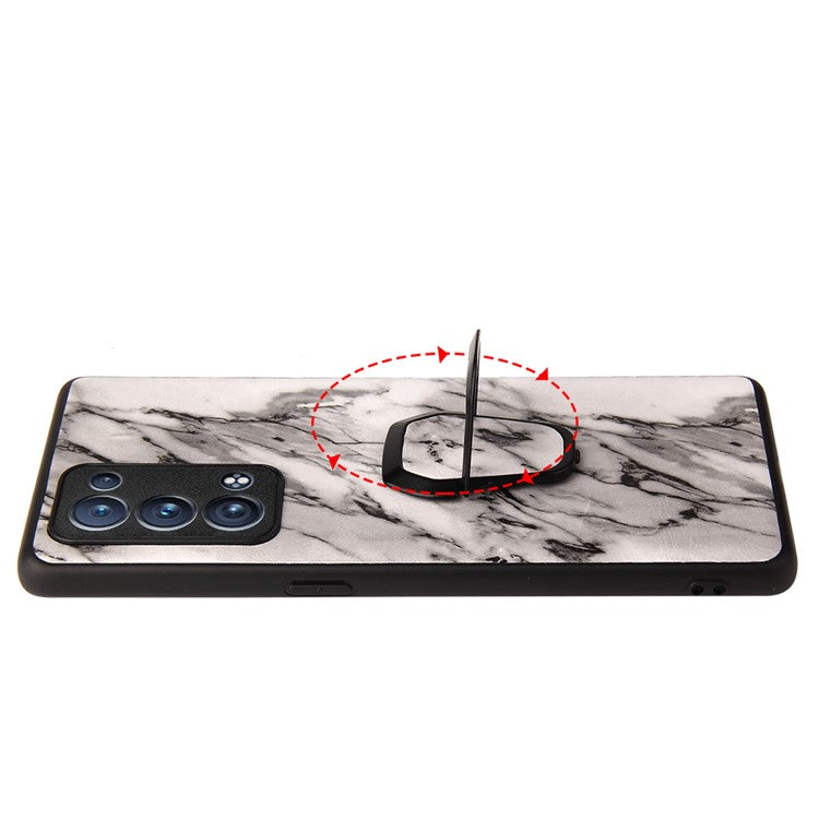 PU Leather Coated PC + TPU Hybrid Phone Case Shell with Kickstand for Oppo Reno6 Pro+ 5G/Pro 5G (Snapdragon) - Marble Pattern