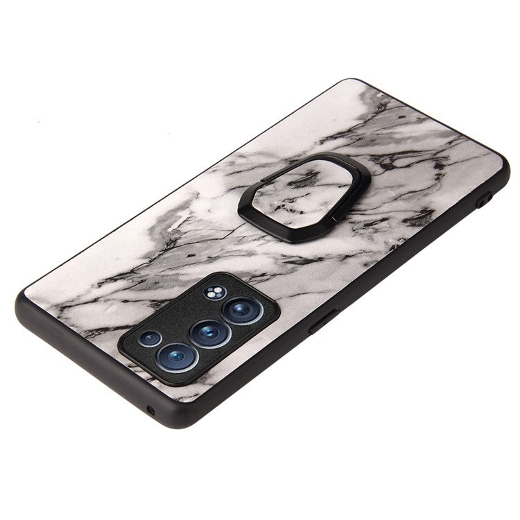 PU Leather Coated PC + TPU Hybrid Phone Case Shell with Kickstand for Oppo Reno6 Pro+ 5G/Pro 5G (Snapdragon) - Marble Pattern