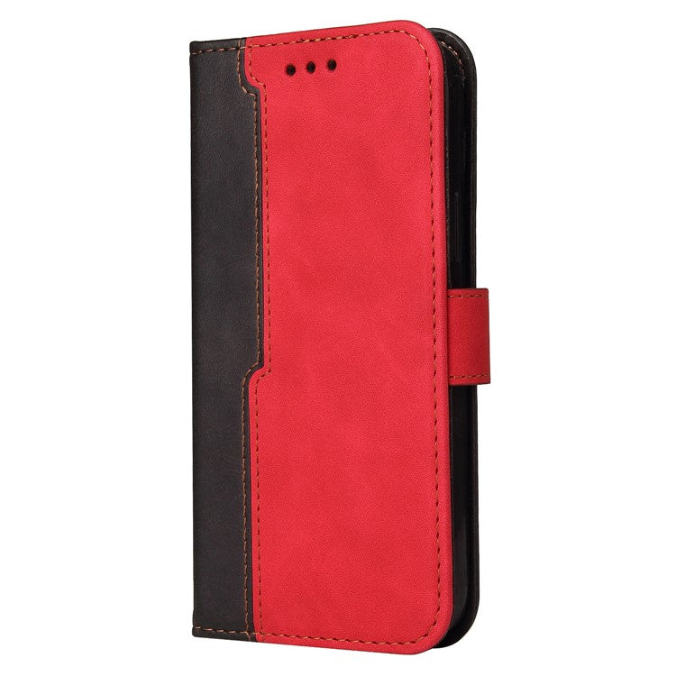 Bi-color Style Soft PU Leather Phone Case Wallet with Strap for vivo V21 4G/5G - Red