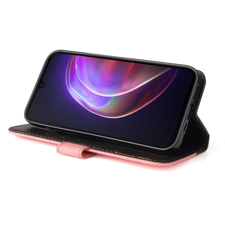 Bi-color Style Soft PU Leather Phone Case Wallet with Strap for vivo V21 4G/5G - Pink