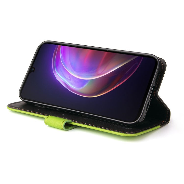 Bi-color Style Soft PU Leather Phone Case Wallet with Strap for vivo V21 4G/5G - Green