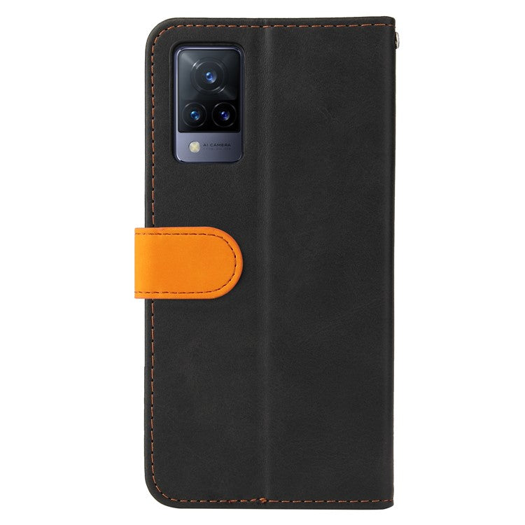 Bi-color Style Soft PU Leather Phone Case Wallet with Strap for vivo V21 4G/5G - Orange