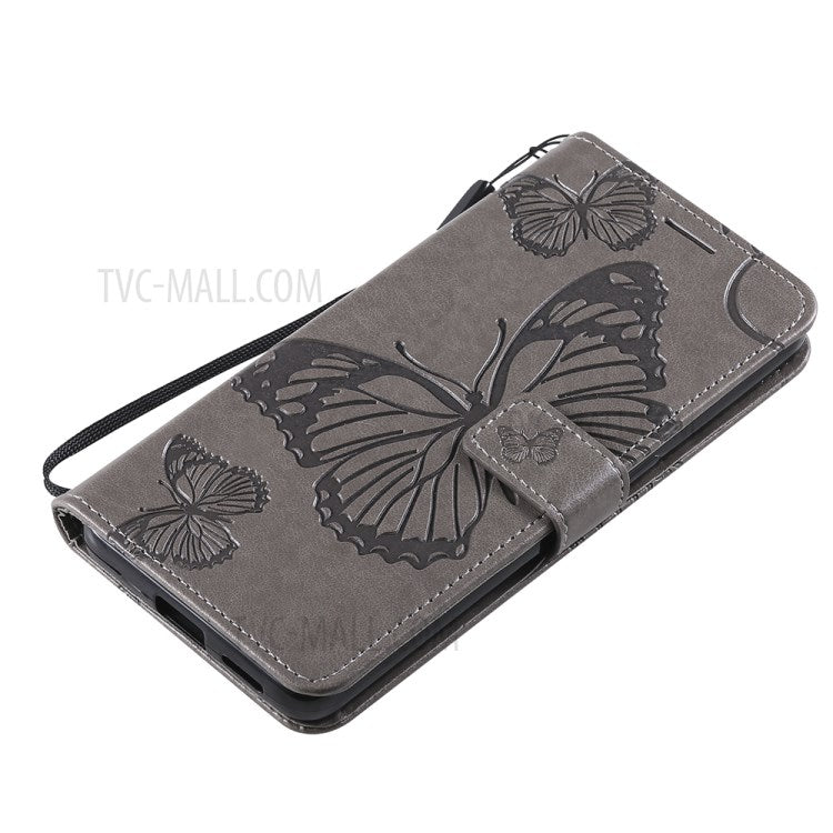 KT Imprinting Flower Series-2 Folio Flip Butterflies Imprinting Leather Wallet Case with Stand for Oppo Reno6 5G - Grey