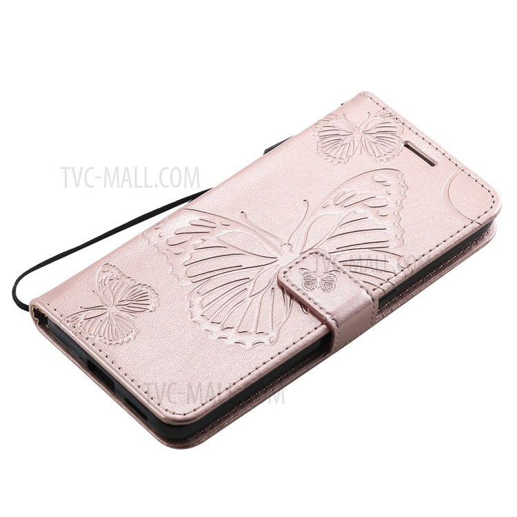 KT Imprinting Flower Series-2 Folio Flip Butterflies Imprinting Leather Wallet Case with Stand for Oppo Reno6 5G - Rose Gold