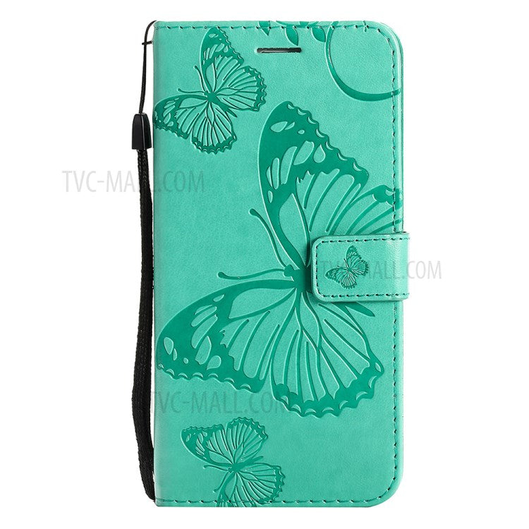 KT Imprinting Flower Series-2 Folio Flip Butterflies Imprinting Leather Wallet Case with Stand for Oppo Reno6 5G - Green