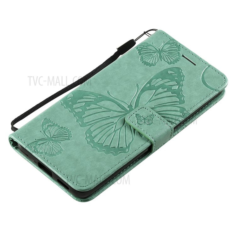 KT Imprinting Flower Series-2 Folio Flip Butterflies Imprinting Leather Wallet Case with Stand for Oppo Reno6 5G - Green