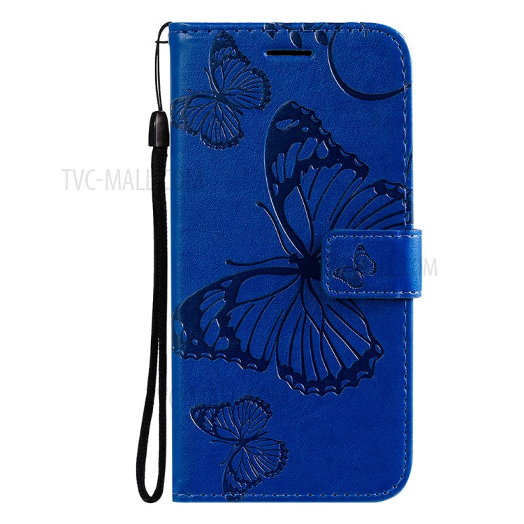 KT Imprinting Flower Series-2 Folio Flip Butterflies Imprinting Leather Wallet Case with Stand for Oppo Reno6 5G - Blue