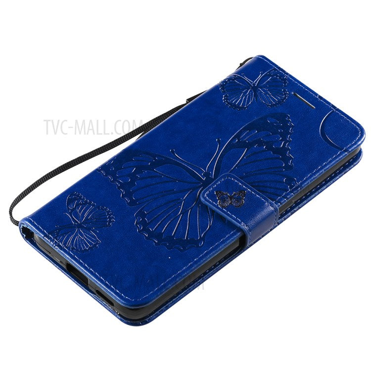 KT Imprinting Flower Series-2 Folio Flip Butterflies Imprinting Leather Wallet Case with Stand for Oppo Reno6 5G - Blue