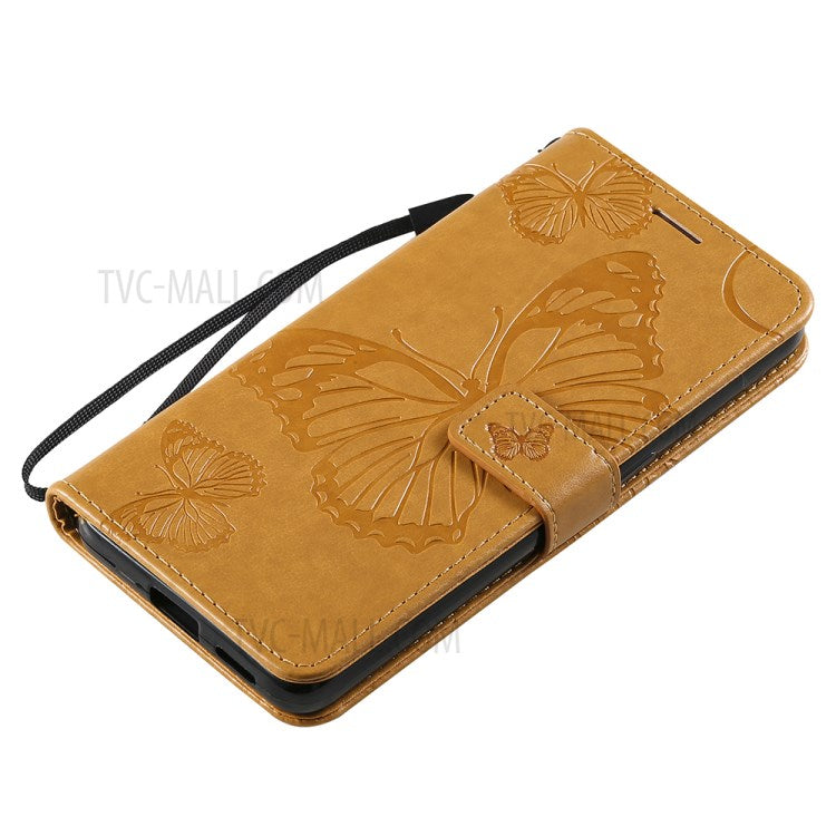 KT Imprinting Flower Series-2 Folio Flip Butterflies Imprinting Leather Wallet Case with Stand for Oppo Reno6 5G - Yellow