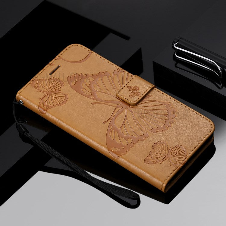 KT Imprinting Flower Series-2 Folio Flip Butterflies Imprinting Leather Wallet Case with Stand for Oppo Reno6 5G - Yellow