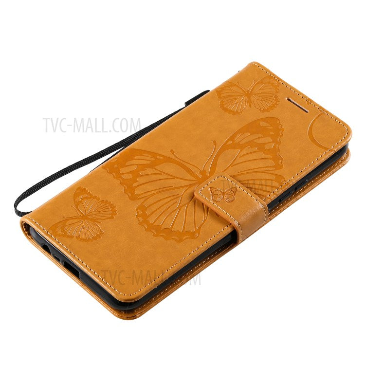 KT Imprinting Flower Series-2 Imprint Butterflies Wallet Stand Leather Flip Cover Protective Case with Handy Strap for Realme C21 - Yellow