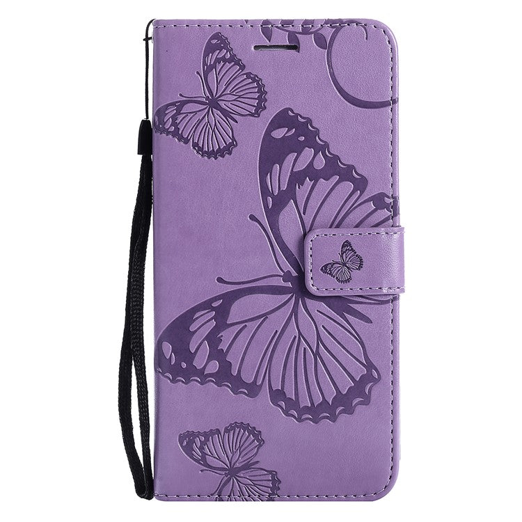 KT Imprinting Flower Series-2 Imprint Butterflies Wallet Stand Leather Flip Cover Protective Case with Handy Strap for Realme C21 - Purple